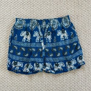 Paisley elephant tie high waist lounge shorts with side pockets - teal aqua blue